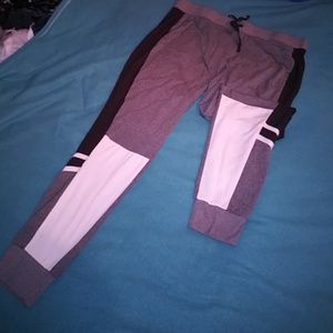 Grey white and black joggers.